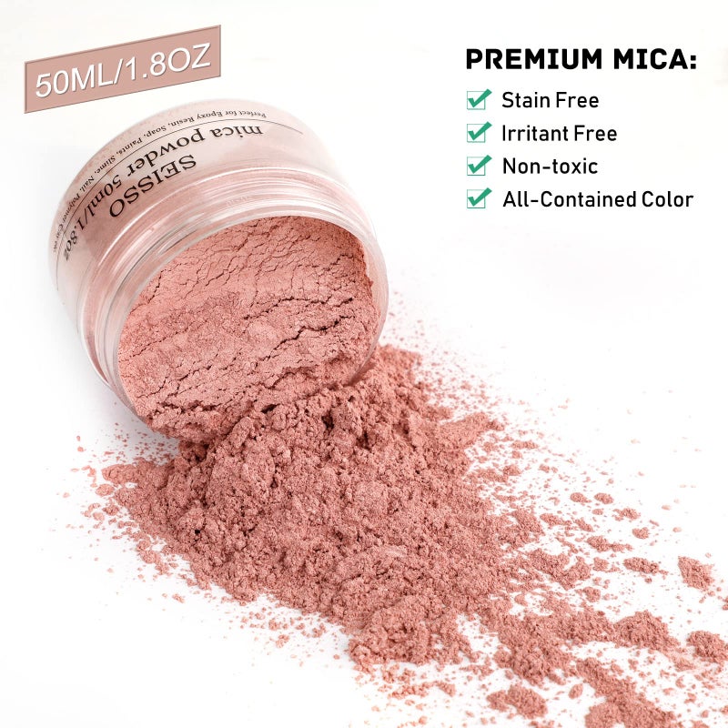 SEISSO Rose Gold Mica Powder, SEISSO Mica Powder for Epoxy Resin 1.76 oz /50g, Powdered Pigment for Soap Making, Candle Making, Slime, Nail Polish, Cosmetics Grade for Lip Gloss, Craft Projects - Image 3